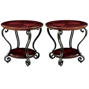 Home Square Azea Traditional Wood 1-Shelf End Table in Brown Cherry - Set of 2