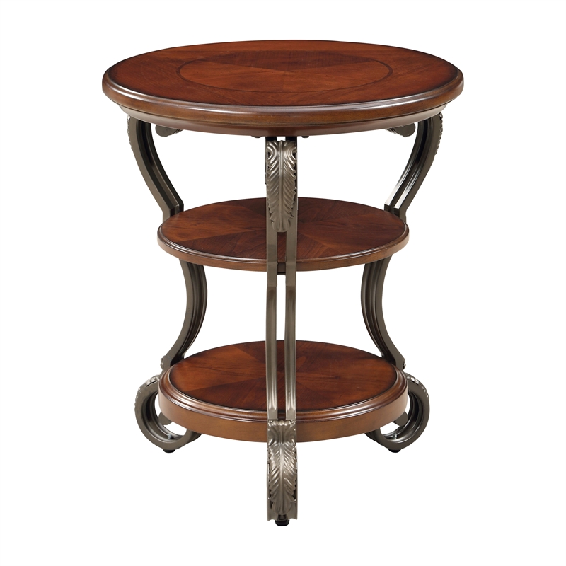 Home Square Azea Traditional Wood 2-Shelf Side Table Brown Cherry - Set of 2