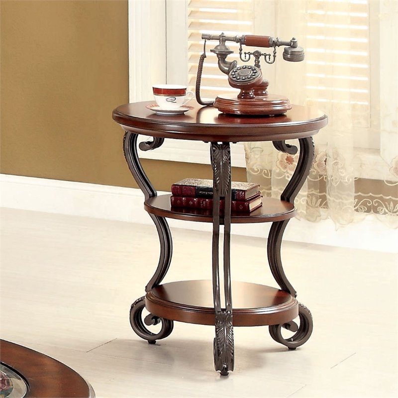 Home Square Azea Traditional Wood 2-Shelf Side Table Brown Cherry - Set of 2