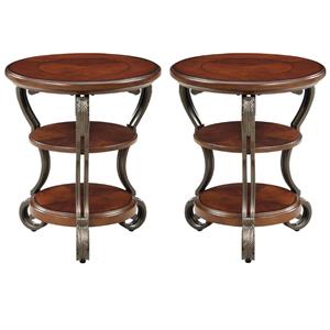 Home Square Azea Traditional Wood 2-Shelf Side Table Brown Cherry - Set of 2