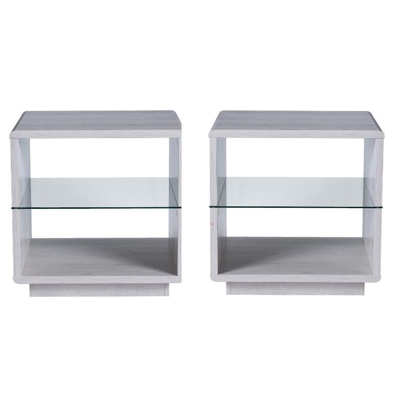 Home Square Celma Wood 2-Shelf End Table in White Oak - Set of 2