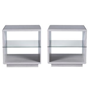 Home Square Celma Wood 2-Shelf End Table in White Oak - Set of 2