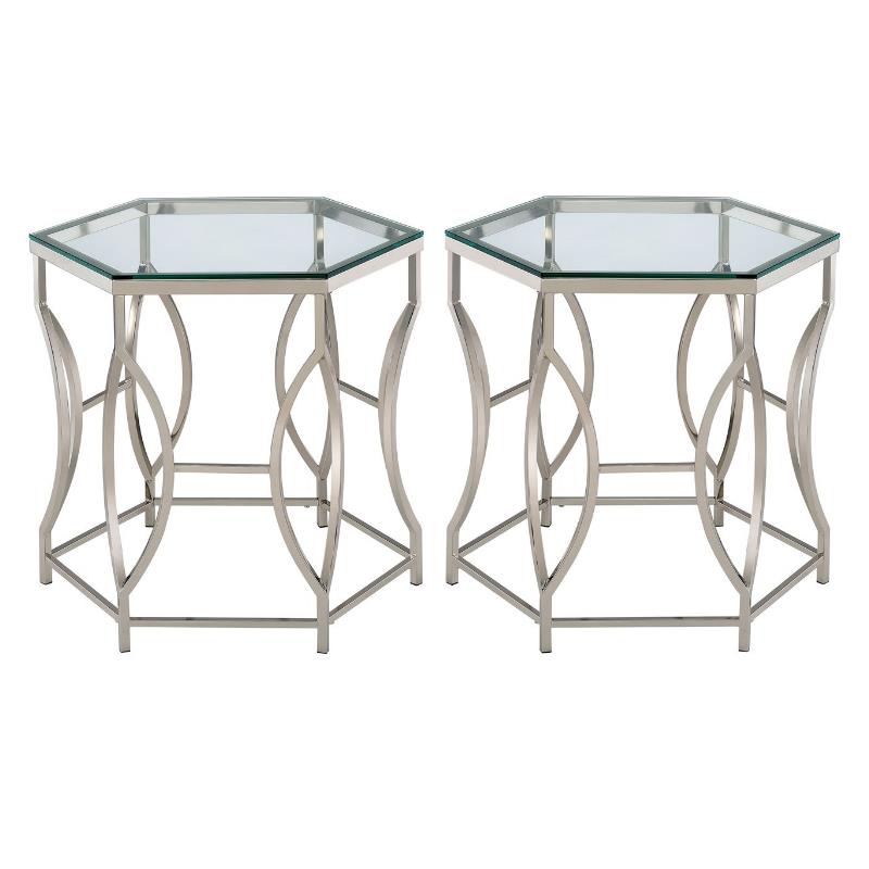 Home Square Annette Contemporary Metal End Table in Chrome - Set of 2