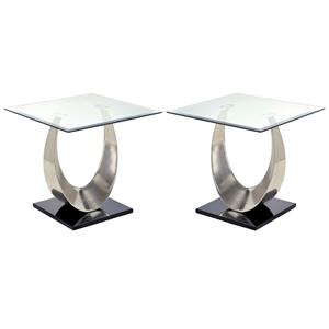 home square suse contemporary glass top end table in satin plated - set of 2