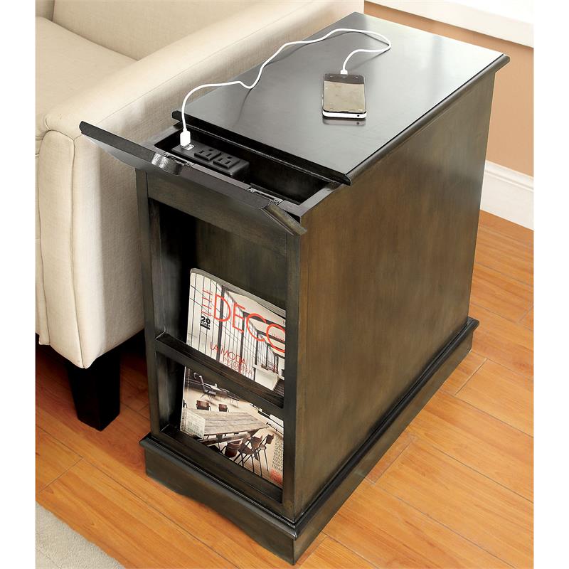 Home Square Daren I Transitional Wood Storage End Table in Gray - Set of 2