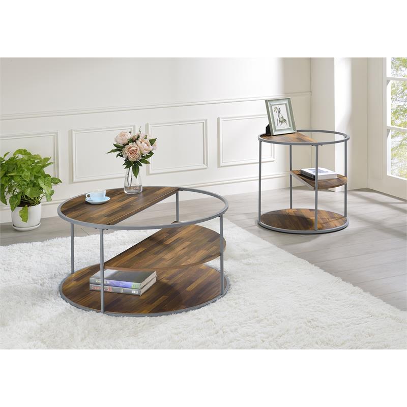 Home Square Marquesa Contemporary Wood Round End Table in Gray - Set of 2