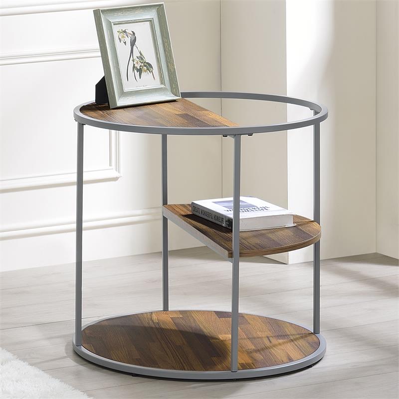 Home Square Marquesa Contemporary Wood Round End Table in Gray - Set of 2