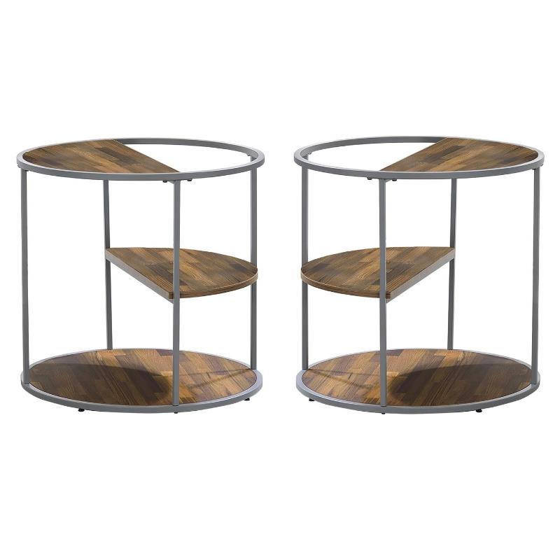 Home Square Marquesa Contemporary Wood Round End Table in Gray - Set of 2