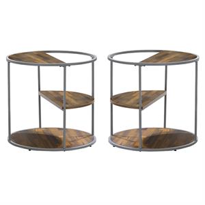 Home Square Marquesa Contemporary Wood Round End Table in Gray - Set of 2