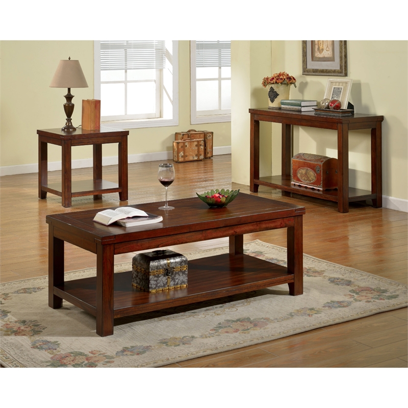 Home Square Granger Transitional Wood 1-Shelf End Table in Cherry - Set of 2