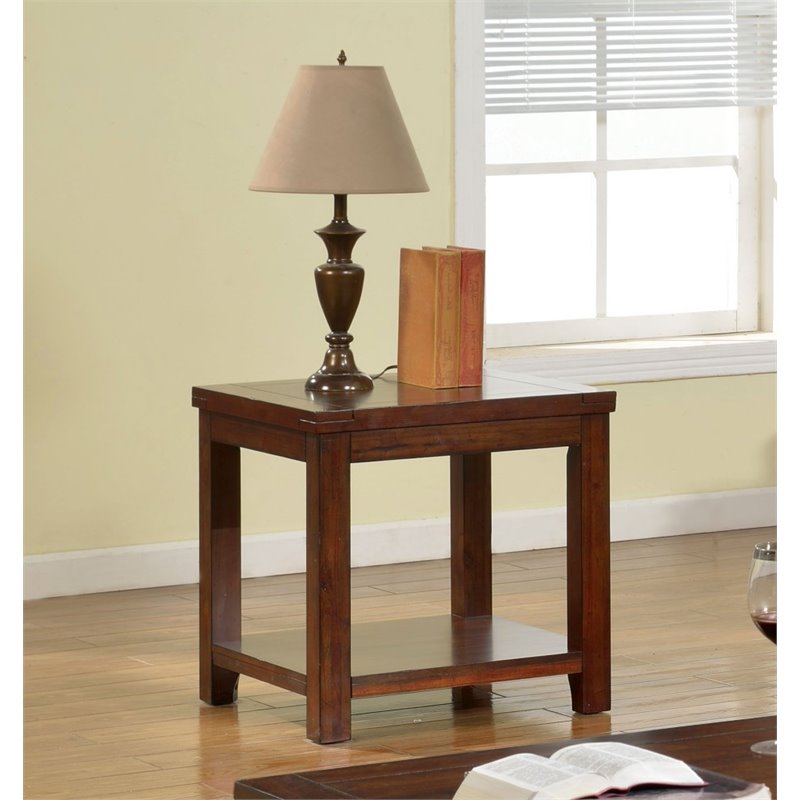 Home Square Granger Transitional Wood 1-Shelf End Table in Cherry - Set of 2