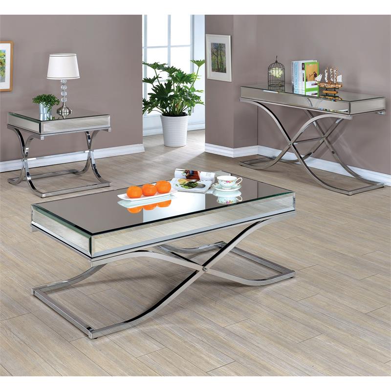 Home Square Xander Contemporary Metal Square End Table in Chrome - Set of 2