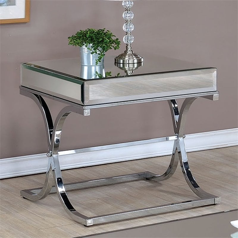 Home Square Xander Contemporary Metal Square End Table in Chrome - Set of 2
