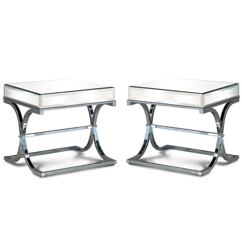 Home Square Xander Contemporary Metal Square End Table in Chrome - Set of 2