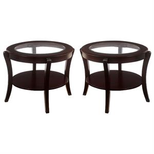 Home Square Stemplez Contemporary Wood 1-Shelf End Table in Espresso - Set of 2