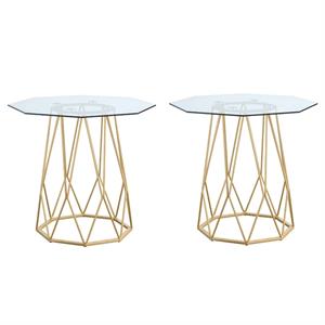 Home Square Growder Contemporary Glass Top End Table in Gold - Set of 2