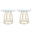 Home Square Growder Contemporary Glass Top End Table in Gold - Set of 2