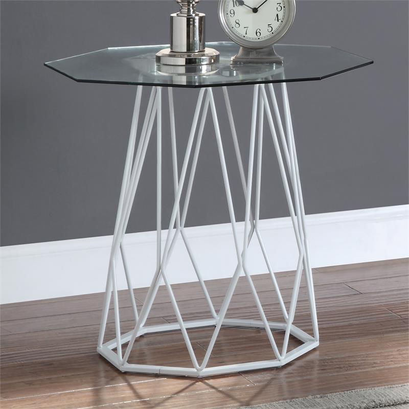 Home Square Growder Contemporary Glass Top End Table in White - Set of 2