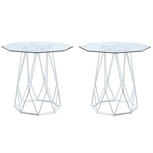 Home Square Growder Contemporary Glass Top End Table in White - Set of 2