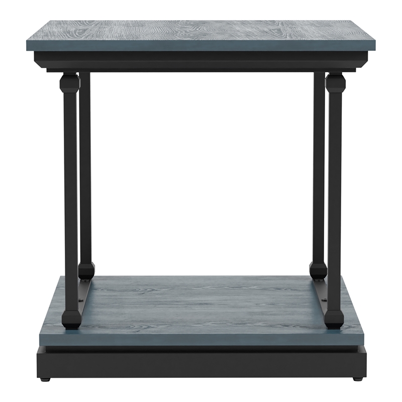Home Square Drewden Transitional Wood End Table in Antique Blue - Set of 2