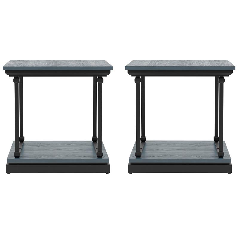 Home Square Drewden Transitional Wood End Table in Antique Blue - Set of 2