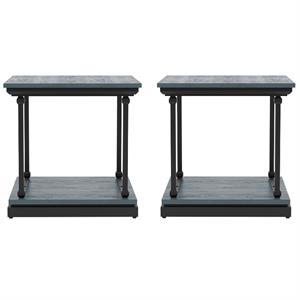 home square drewden transitional wood end table in antique blue - set of 2