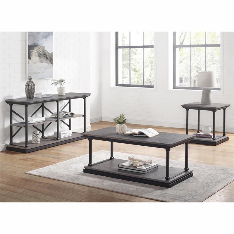 Home Square Drewden Transitional Wood End Table in Antique Gray - Set of 2