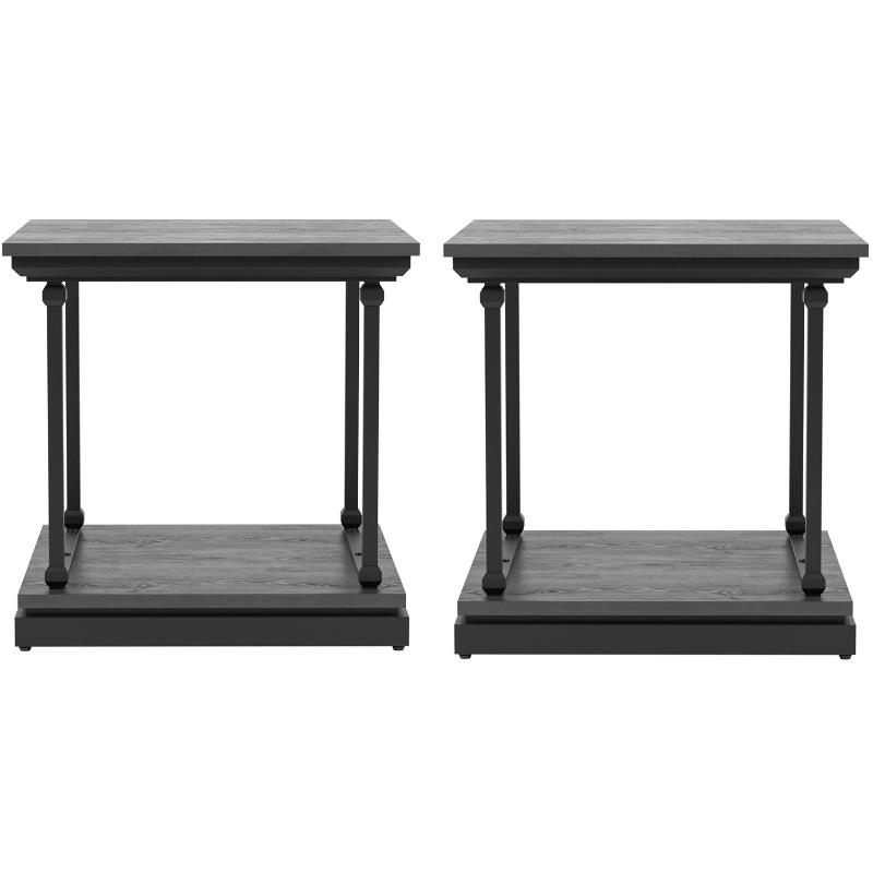 Home Square Drewden Transitional Wood End Table in Antique Gray - Set of 2