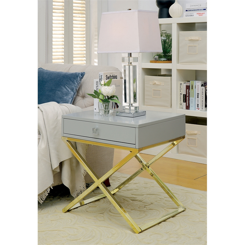 Home Square Ira Contemporary Wood 1-Drawer End Table in Gray - Set of 2