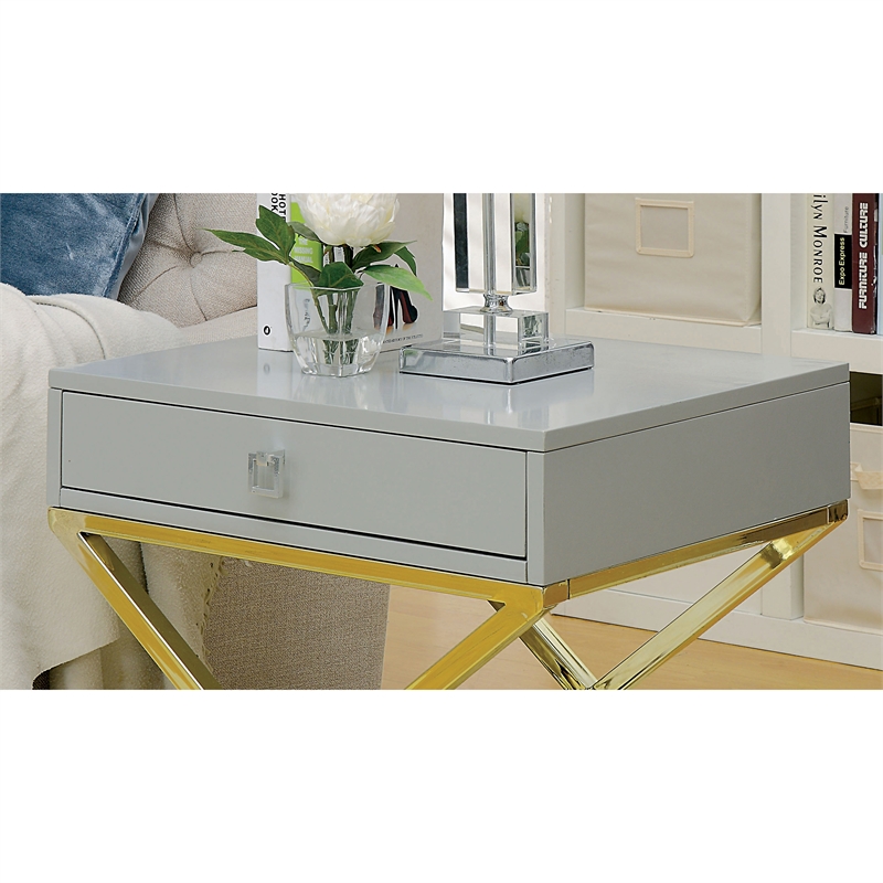 Home Square Ira Contemporary Wood 1-Drawer End Table in Gray - Set of 2