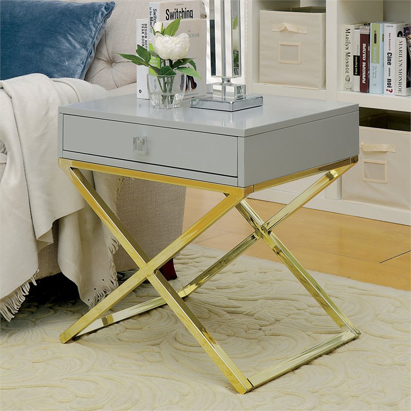 Home Square Ira Contemporary Wood 1-Drawer End Table in Gray - Set of 2