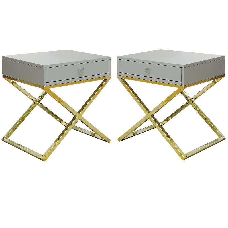 Home Square Ira Contemporary Wood 1-Drawer End Table in Gray - Set of 2