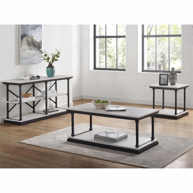 Home Square Drewden Transitional Wood End Table in Antique White - Set of 2