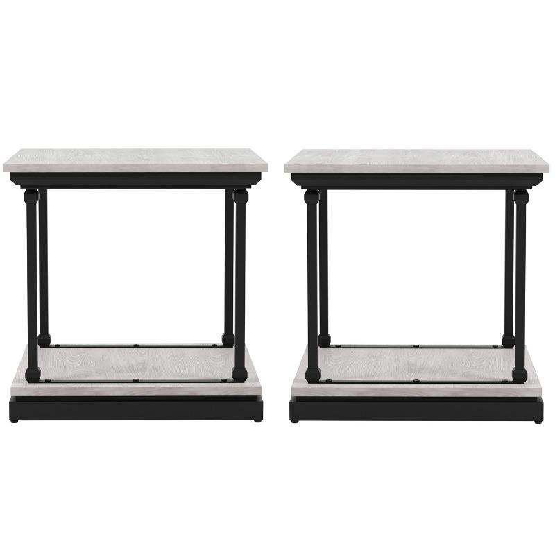 Home Square Drewden Transitional Wood End Table in Antique White - Set of 2