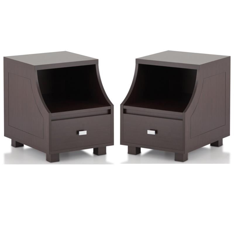 Home Square Moshe Modern Wood Storage End Table in Walnut - Set of 2