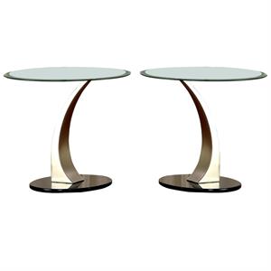 home square mansa stainless steel end table in satin plated and black - set of 2