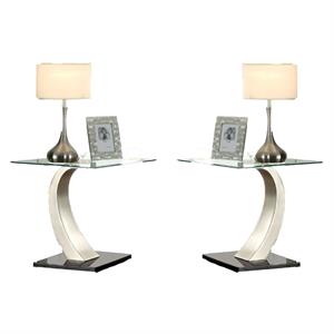 home square navarre stainless steel end table in silver and black - set of 2