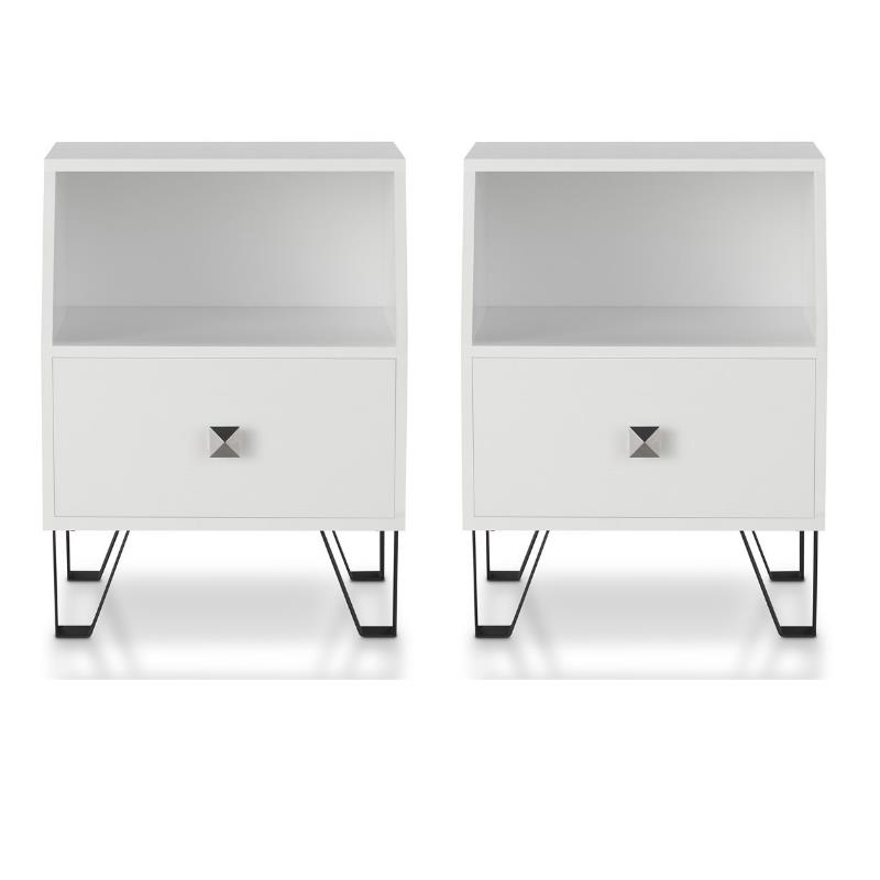 Home Square Jilah Modern Wood Storage End Table in White - Set of 2