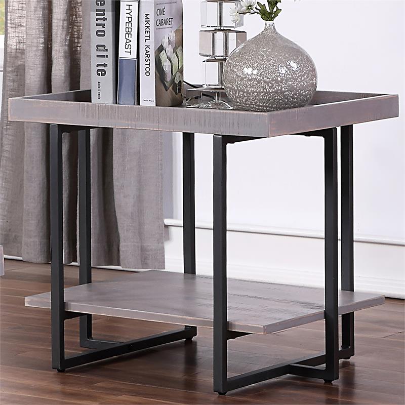 Home Square Humere Wood 1-Shelf End Table in Antique Gray - Set of 2