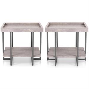 Home Square Humere Wood 1-Shelf End Table in Antique Gray - Set of 2