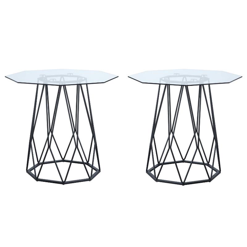 Home Square Growder Contemporary Glass Top End Table in Black - Set of 2