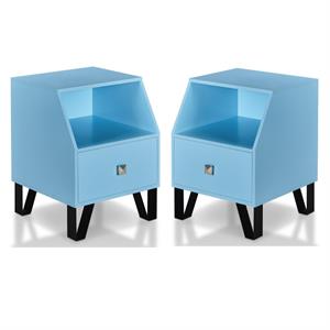 home square jilah modern wood storage end table in light blue - set of 2