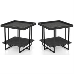 Home Square Prakers Industrial Wood 1-Shelf End Table in Black - Set of 2