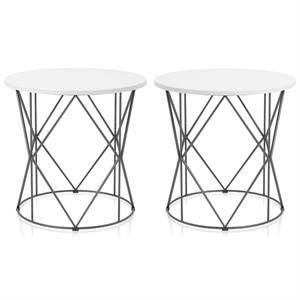 Home Square Borche Industrial Wood End Table in White and Black - Set of 2