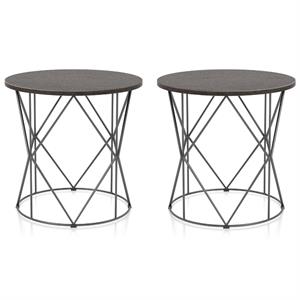 Home Square Borche Industrial Wood End Table in Walnut and Black - Set of 2