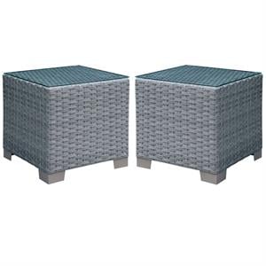 Home Square Condor Rattan Glass Top Patio End Table in Gray - Set of 2