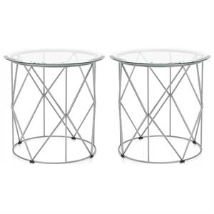 Home Square Fland Contemporary Glass Top End Table in Chrome - Set of 2