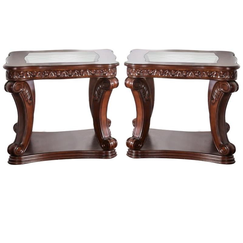Home Square Traditional Wood Open Shelf End Table in Dark Oak - Set of 2
