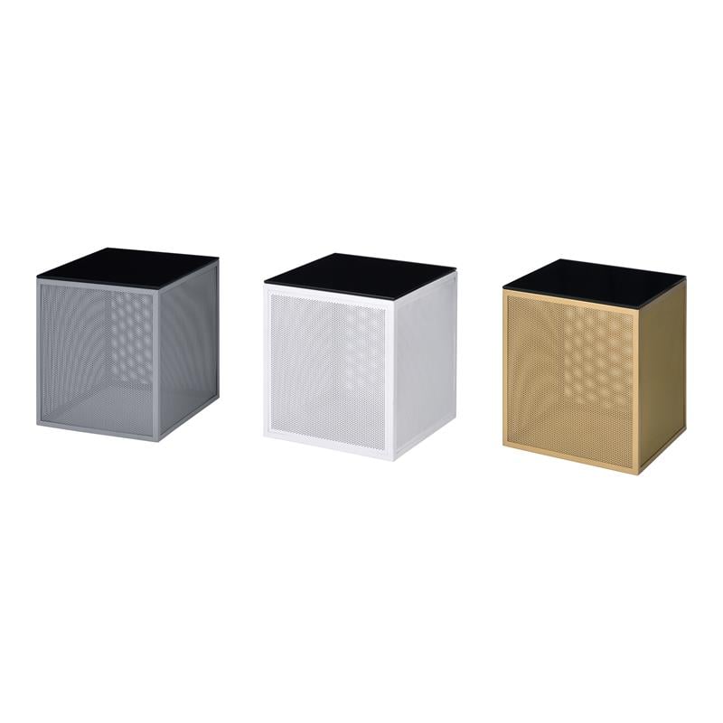 Home Square Kelforia Contemporary Glass Top Side Table in White - Set of 2