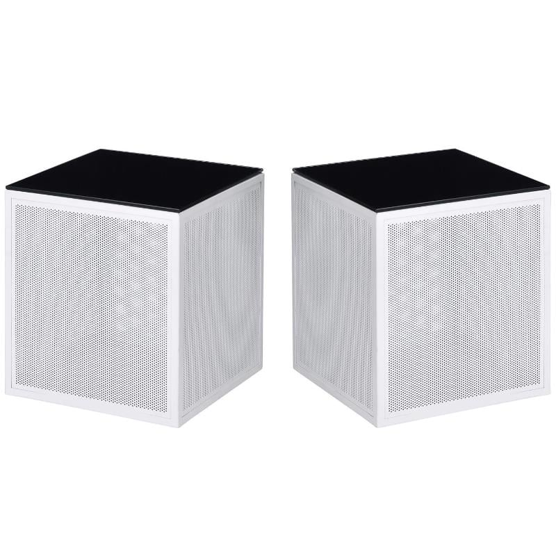 Home Square Kelforia Contemporary Glass Top Side Table in White - Set of 2